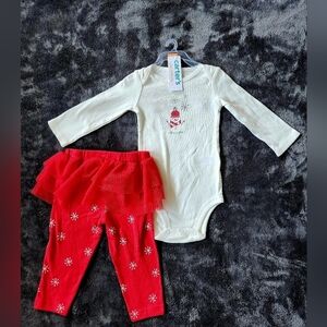 NWT baby girl Carter's Christmas outfit Snowman Tutu Coordinate Set, Red White